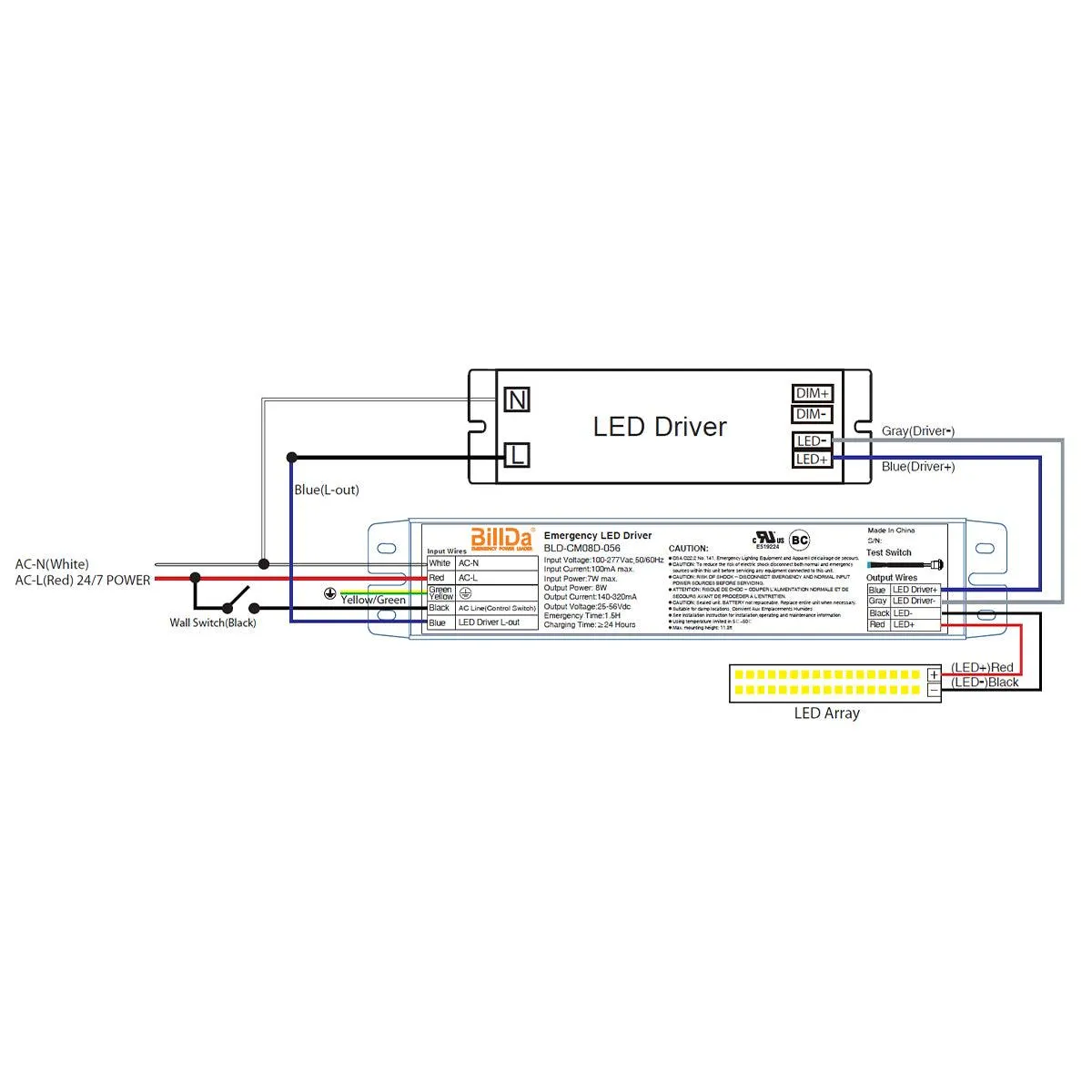 Emergency LED Driver, 8 Watts, 25-56V DC Output, 100-277VAC