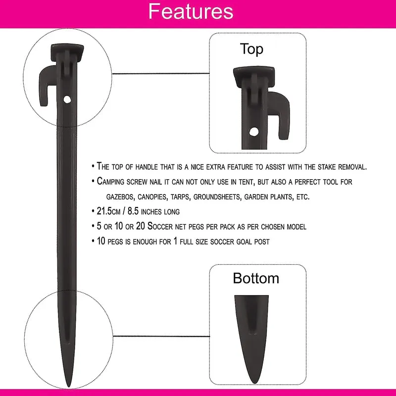 Fitfix Tent Stakes (Black, Pack of 10) | Ground Pegs Heavy Duty and Larger Durable Spike Hook