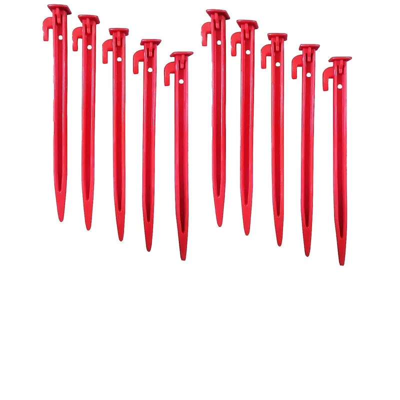 Fitfix Tent Stakes (Red, Pack of 10) | Ground Pegs Heavy Duty and Larger Durable Tent Pegs Spike Hook