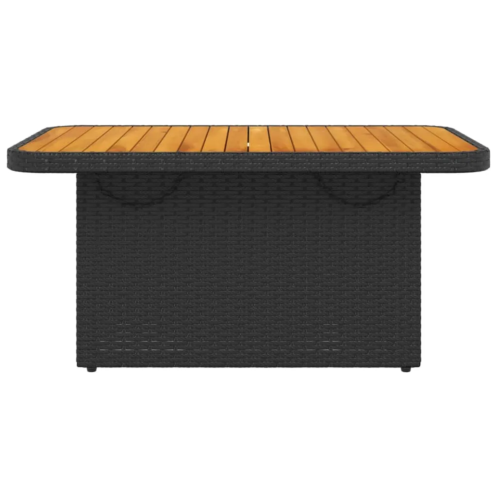 Garden Table Black 90x55x71 cm Poly Rattan and Acacia Wood