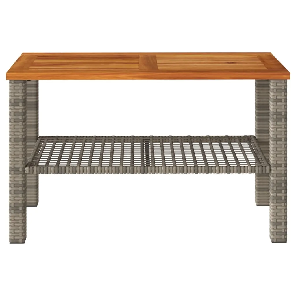 Garden Table Grey 70x38x42 cm Poly Rattan Acacia Wood