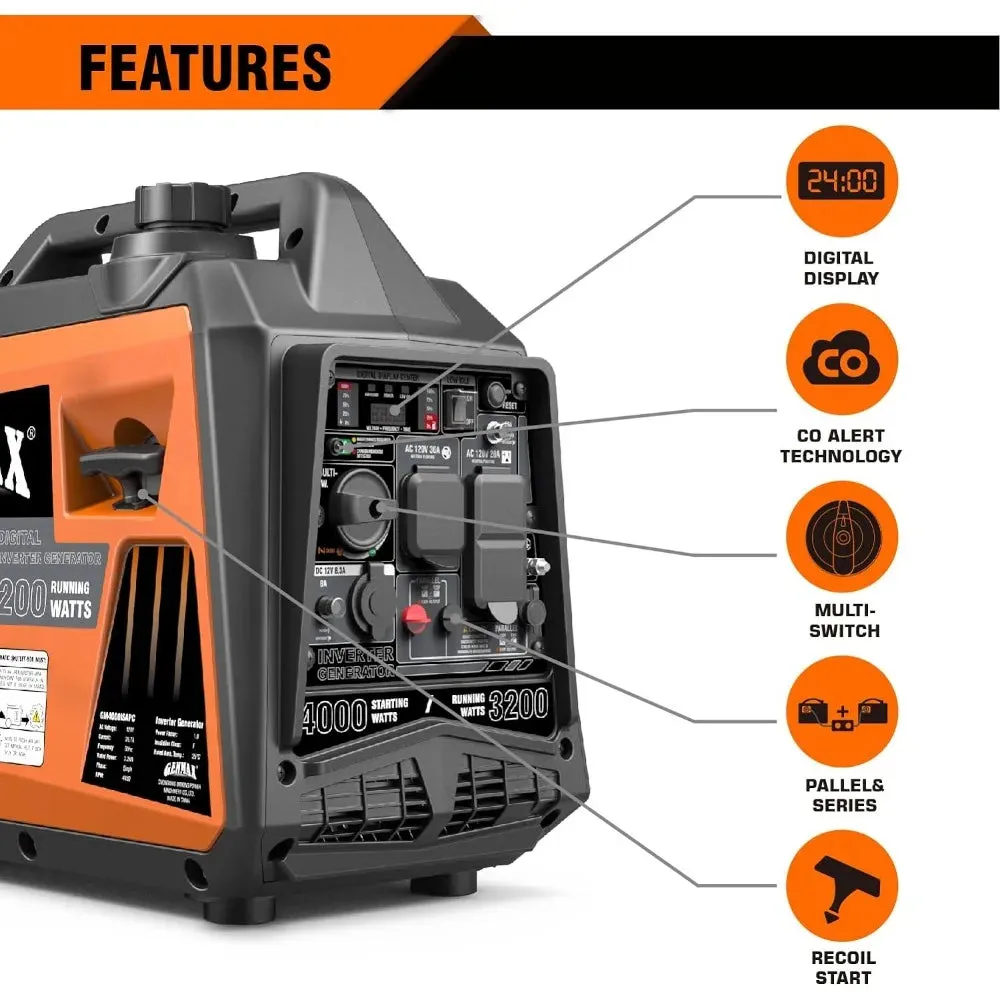 GENMAX Quiet Power Series 4000-Watt Inverter Generator – Ultra Lightweight, EPA Compliant, Ideal for Home Backup & Camping