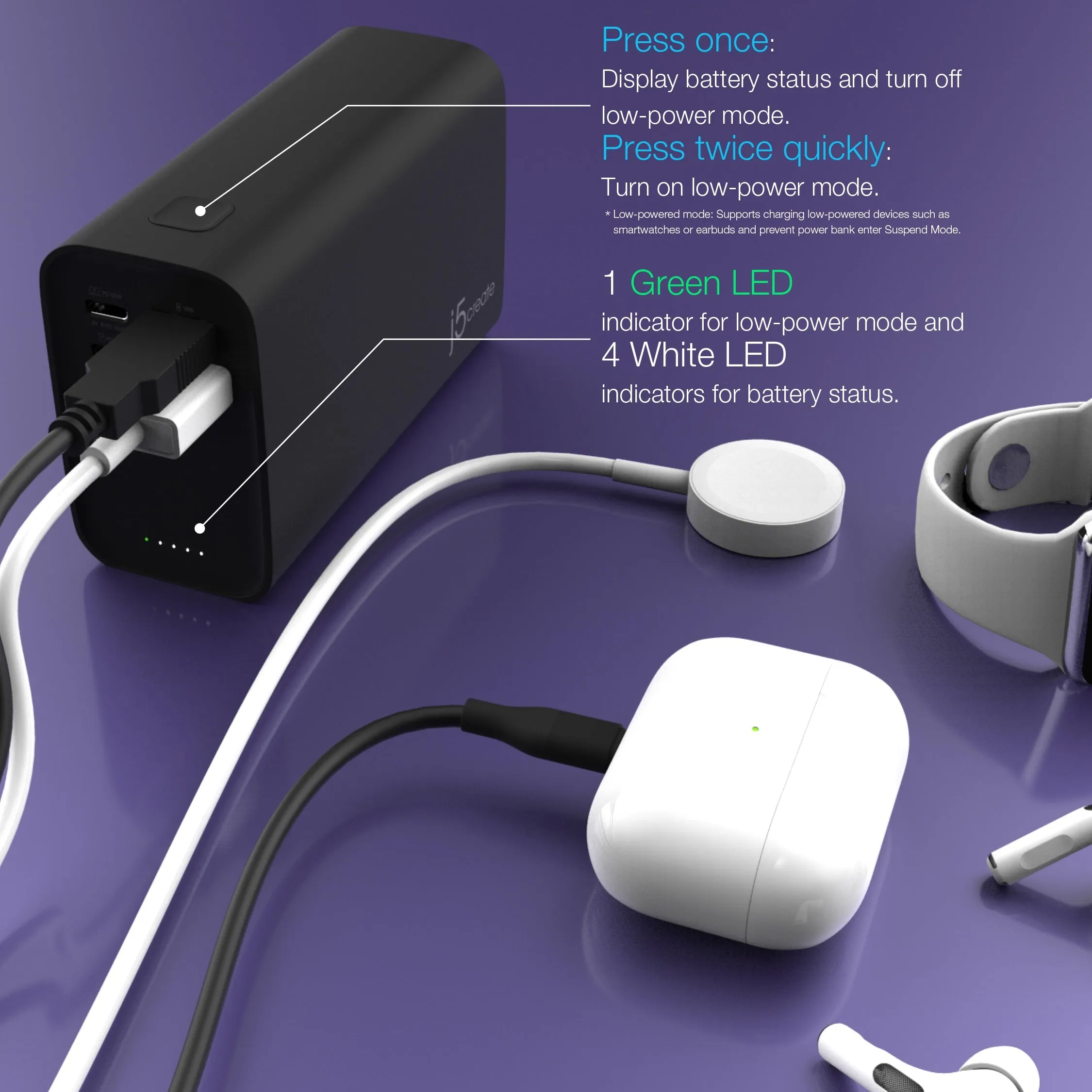 j5create 26800mAh PD 65W 4-Port Power Bank, JPB26465