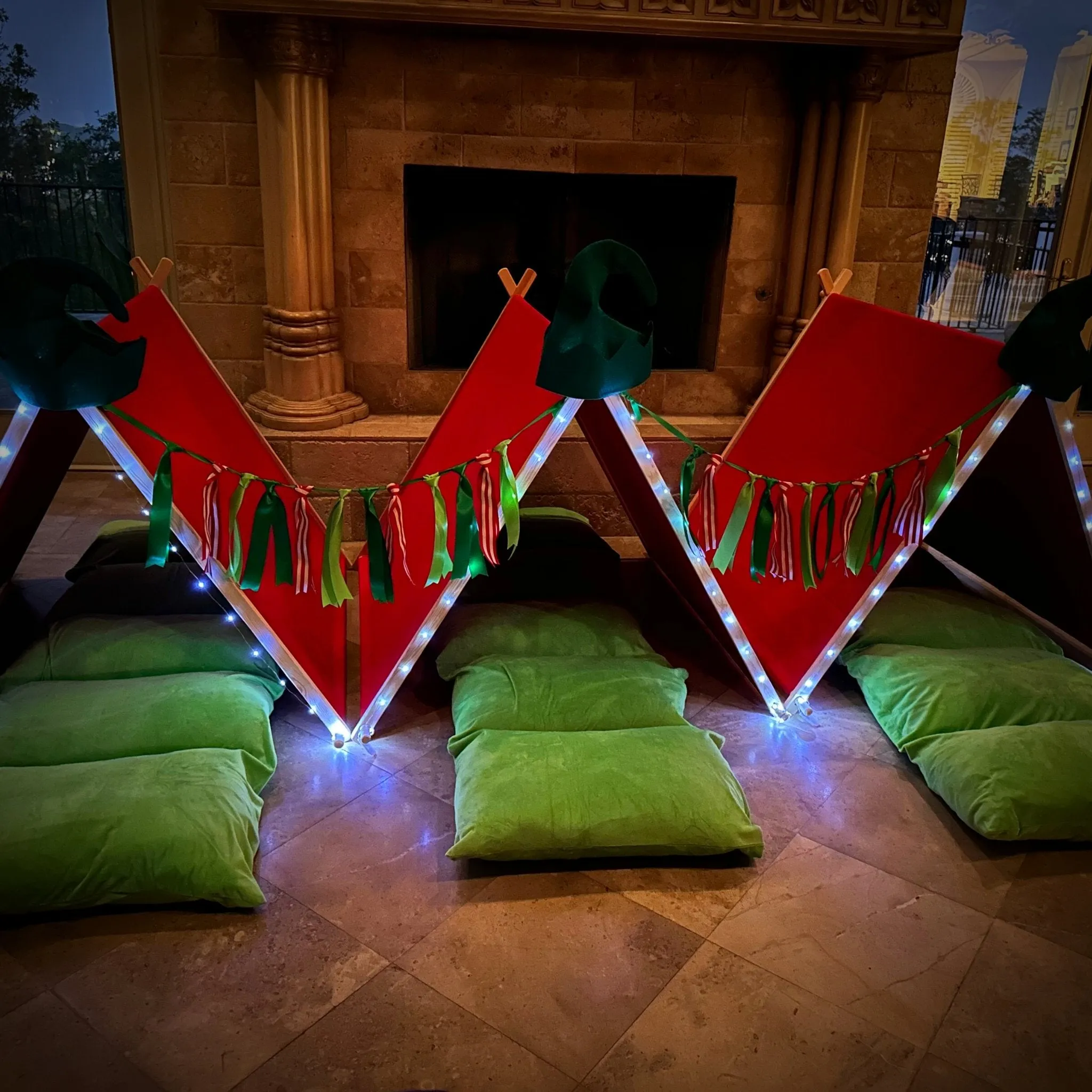 Kids A-Frame Sleepover Tents with Lights 4 pack