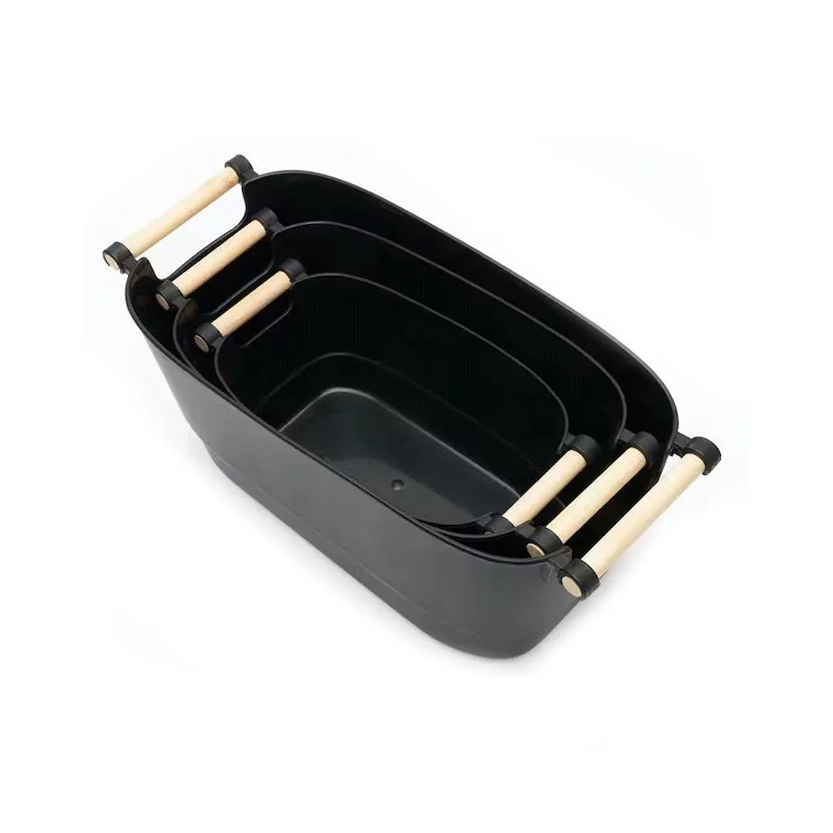 Kitchen Life Medium Basket With Bamboo Handle Black