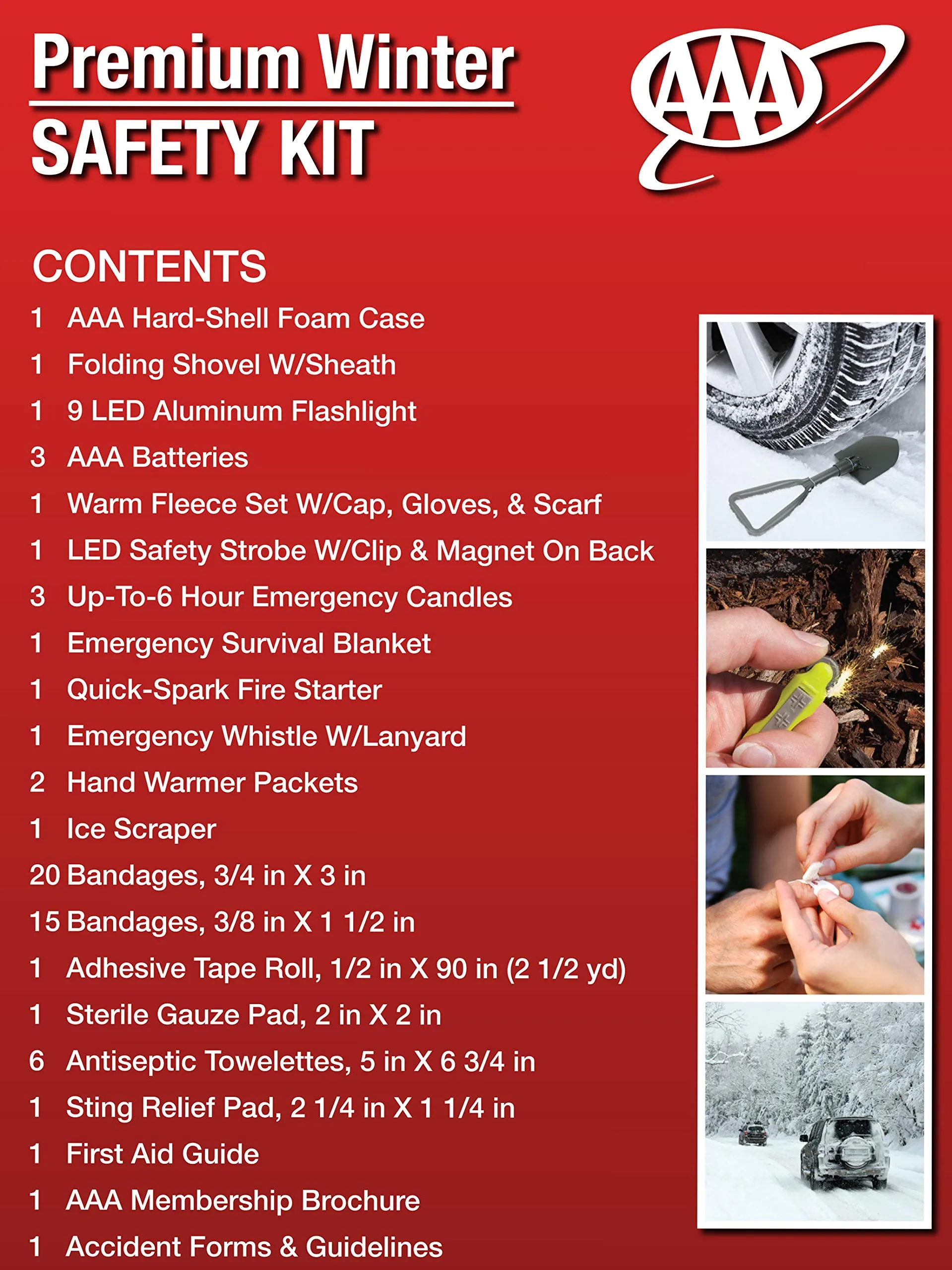 Lifeline 4390AAA AAA Severe Weather Road Safety Kit-66 Pieces-Featuring Emergency Folding Shovel, Fleece Set, Fire Starter, Flashlight and More