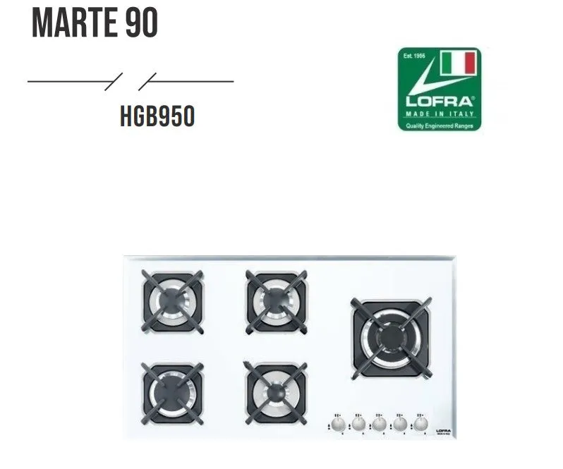 Lofra Marte 90 HGB950 White Glass 5 Burner Gas Hob 90cm