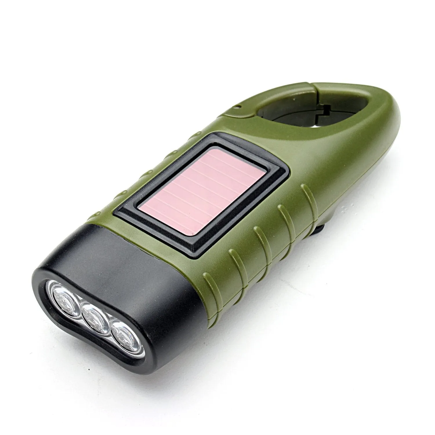 MECO Hand Cranking Solar Powered Rechargeable Flashlight Emergency LED Flashlight Carbiner Dynamo Quick Snap Clip Backpack Flashlight Torch Weather Ready, 8 Lumen