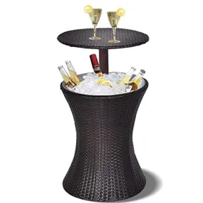 Outdoor Cool Bar Rattan Style Patio Cool Bar Table Adjustable Height