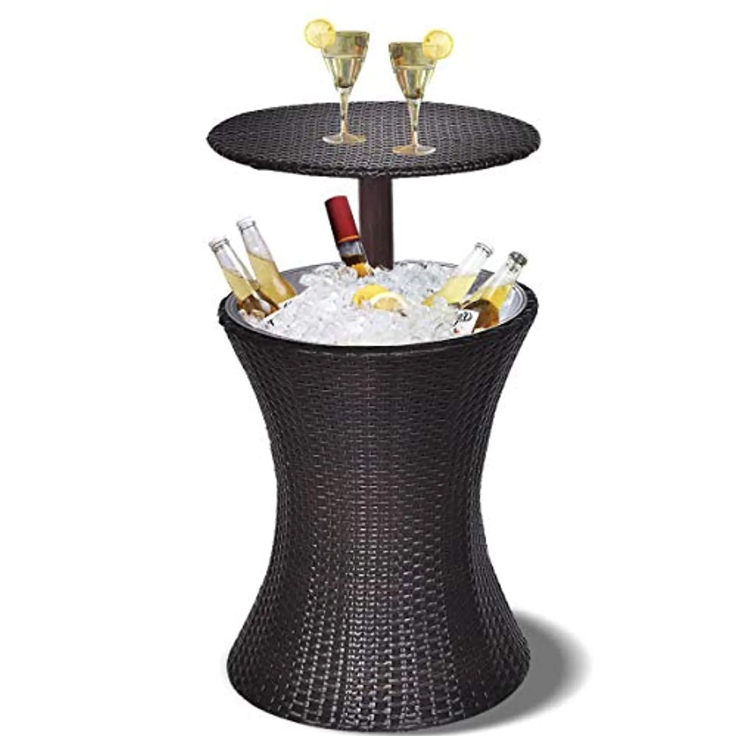 Outdoor Cool Bar Rattan Style Patio Cool Bar Table Adjustable Height