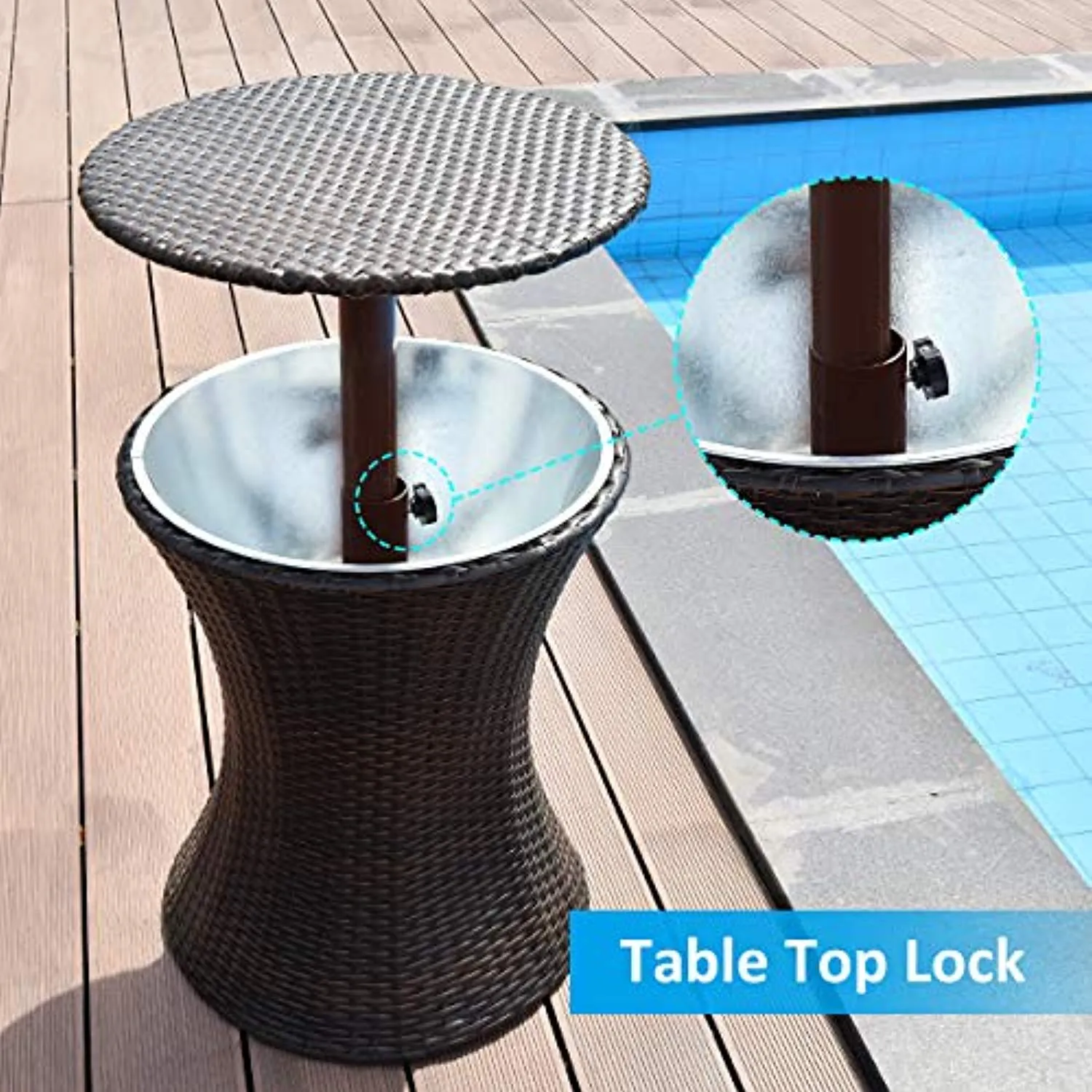 Outdoor Cool Bar Rattan Style Patio Cool Bar Table Adjustable Height