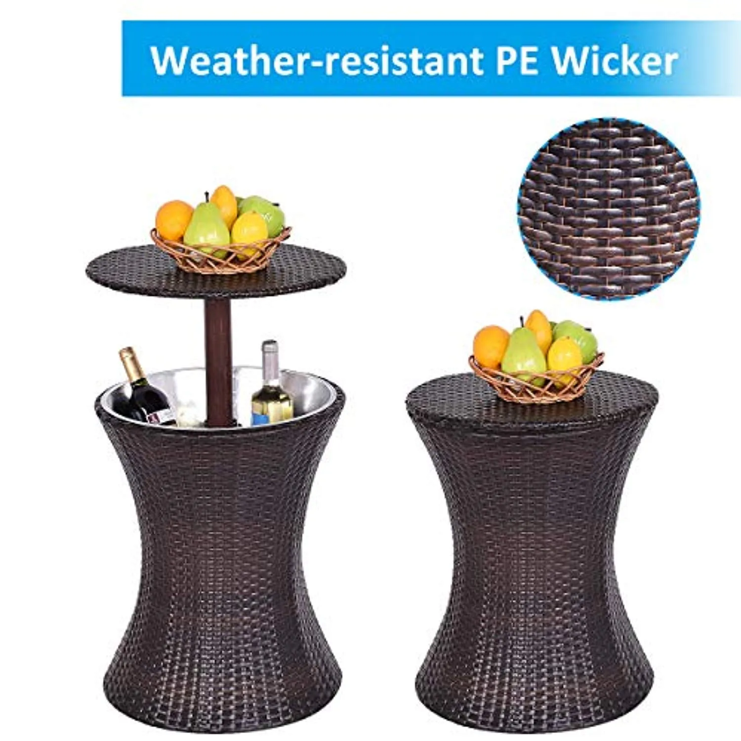 Outdoor Cool Bar Rattan Style Patio Cool Bar Table Adjustable Height
