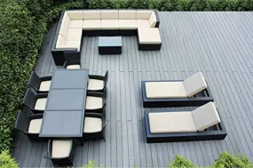 Outdoor Sectional Sofa, Dining and Chaise Lounge Wicker Patio Furniture Set (20 PC Set) with Free Patio Cover