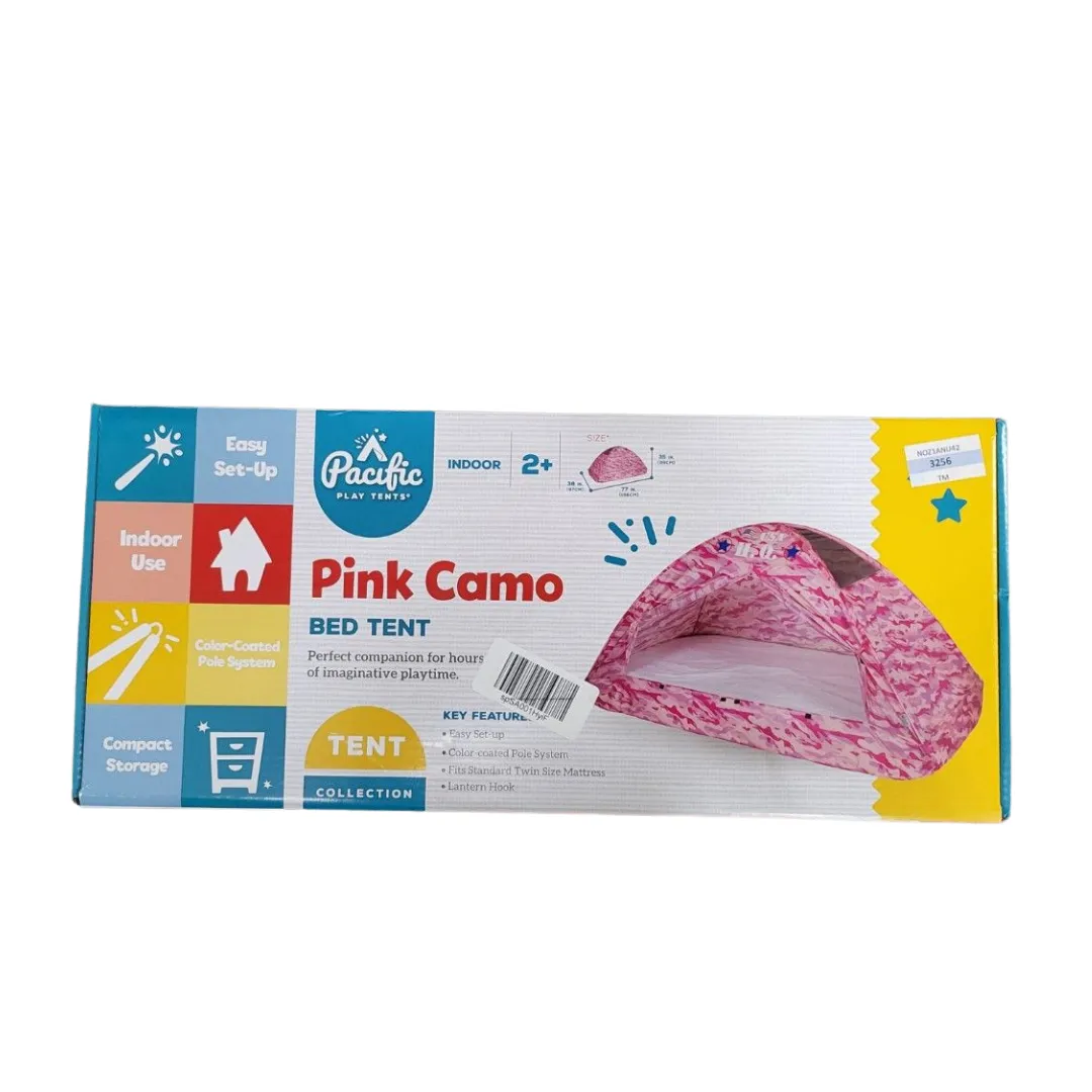 Pacific Play Tents Pink Camo Twin Size Bed Tent H35 × D38 × L77 in
