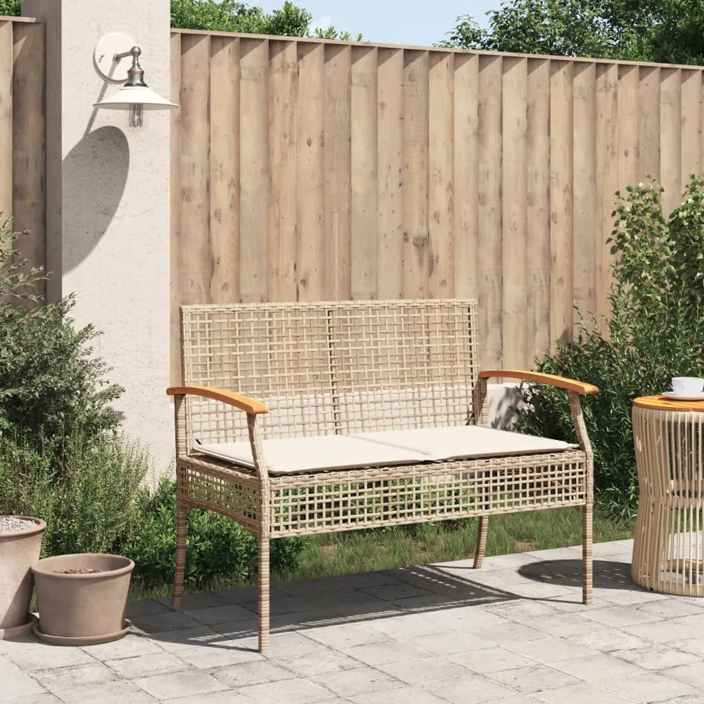 Patio Bench with Cushion Beige Poly Rattan Acacia Wood