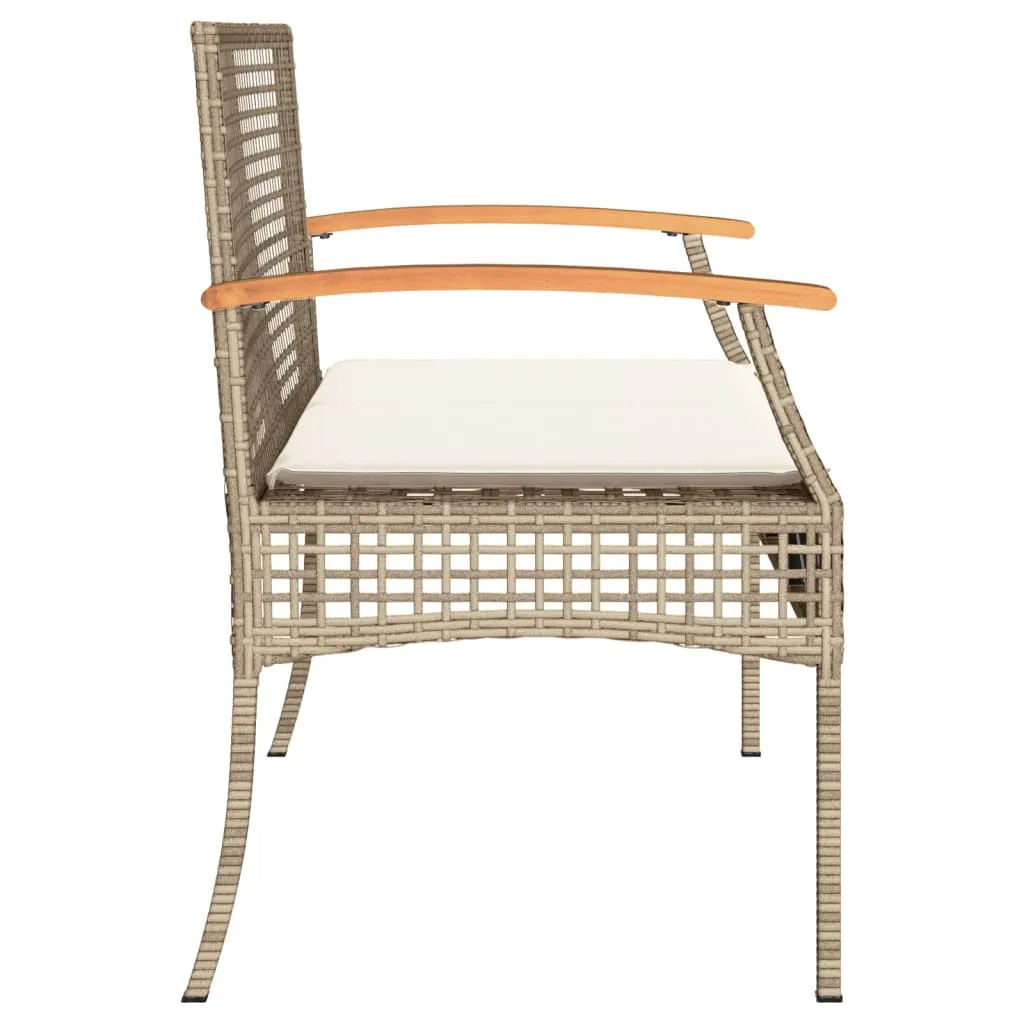 Patio Bench with Cushion Beige Poly Rattan Acacia Wood