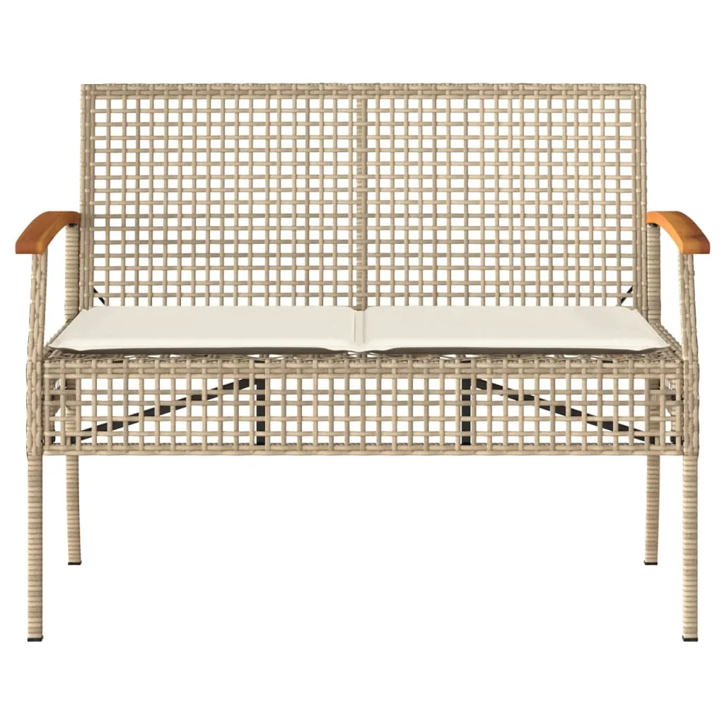 Patio Bench with Cushion Beige Poly Rattan Acacia Wood