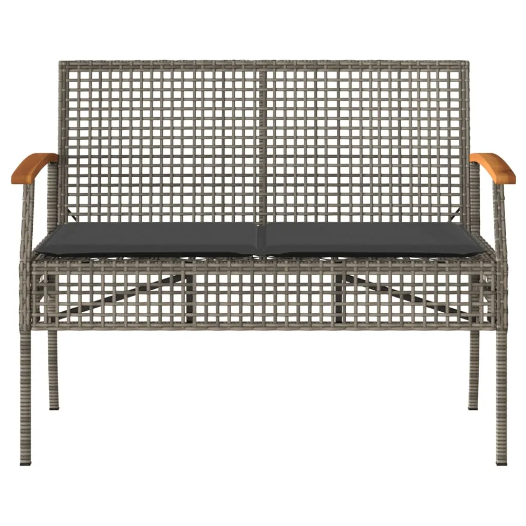 Patio Bench with Cushion Gray Poly Rattan Acacia Wood