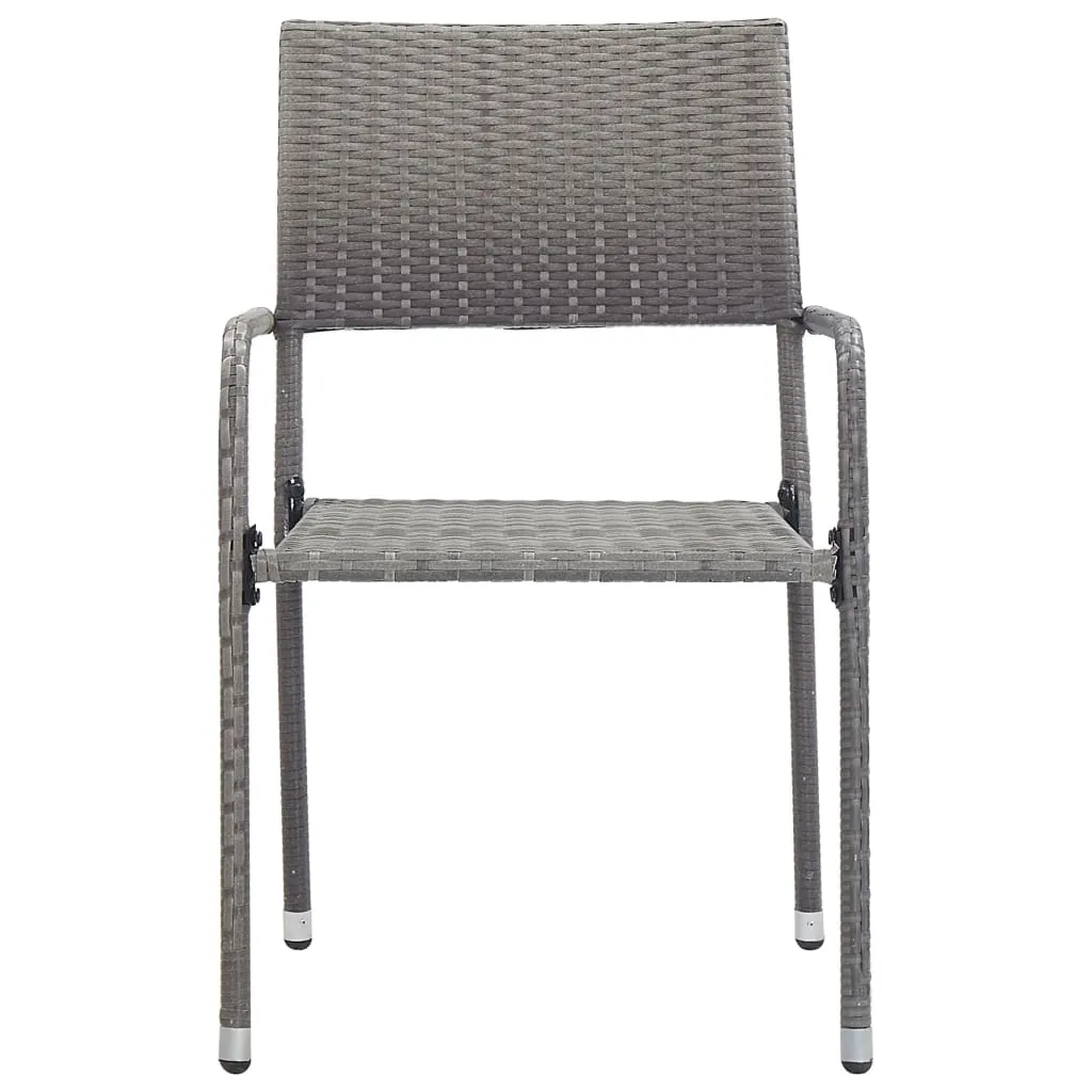 Patio Dining Chairs 2 pcs Stackable Gray Poly Rattan