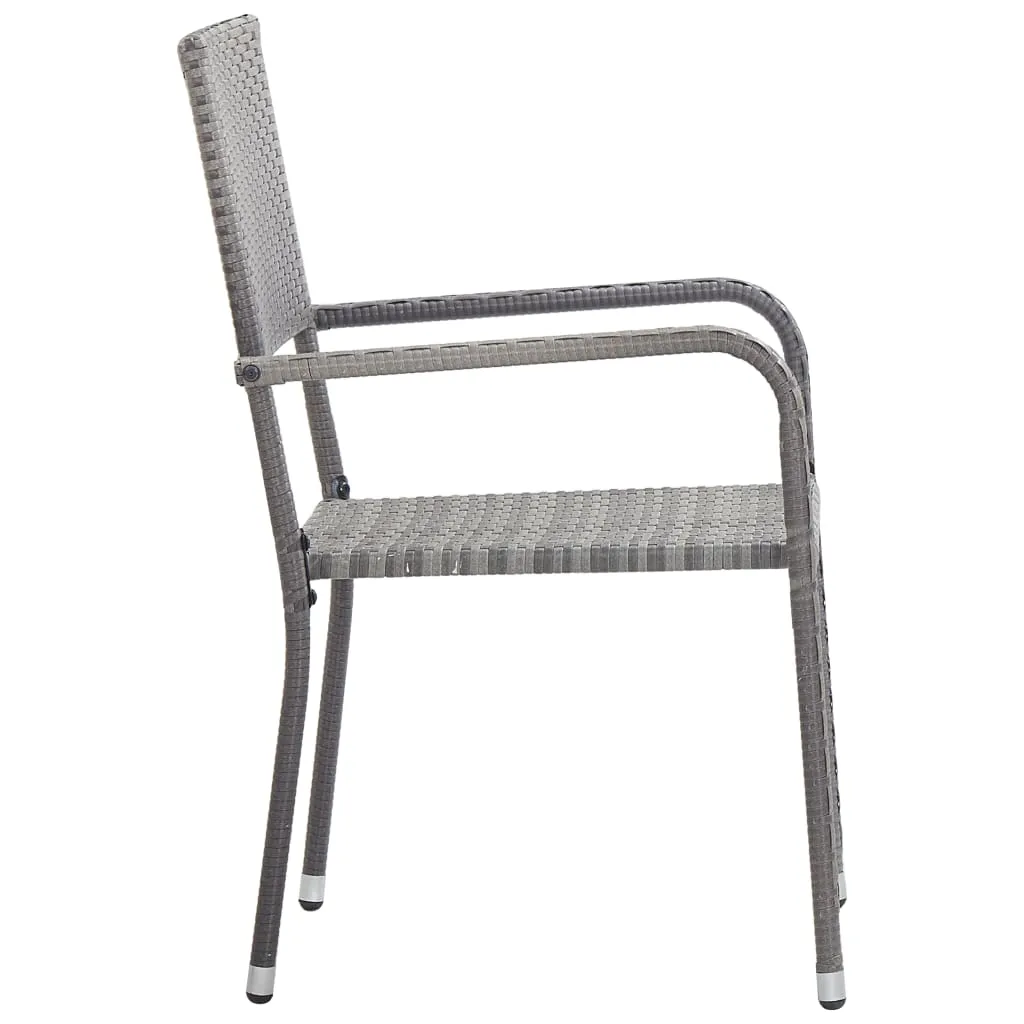 Patio Dining Chairs 2 pcs Stackable Gray Poly Rattan