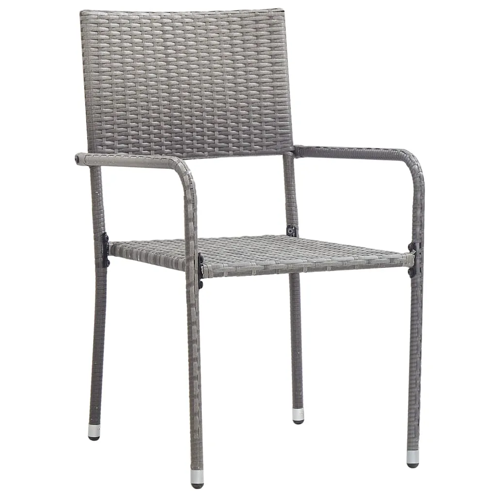Patio Dining Chairs 2 pcs Stackable Gray Poly Rattan