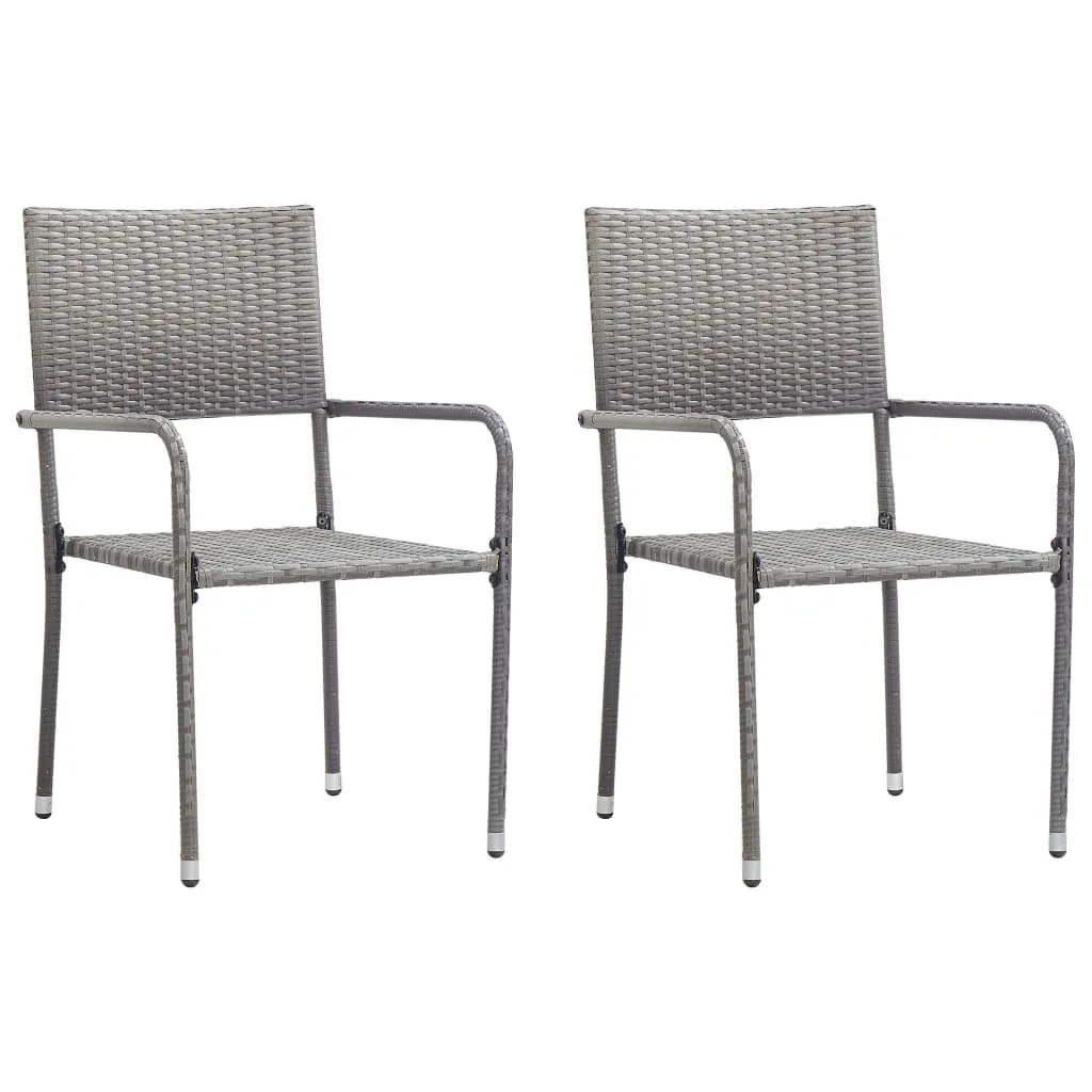 Patio Dining Chairs 2 pcs Stackable Gray Poly Rattan
