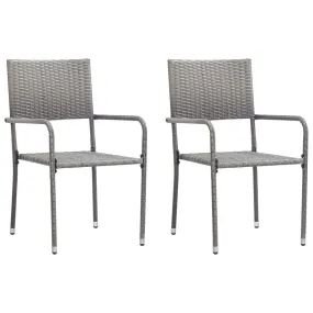 Patio Dining Chairs 2 pcs Stackable Gray Poly Rattan