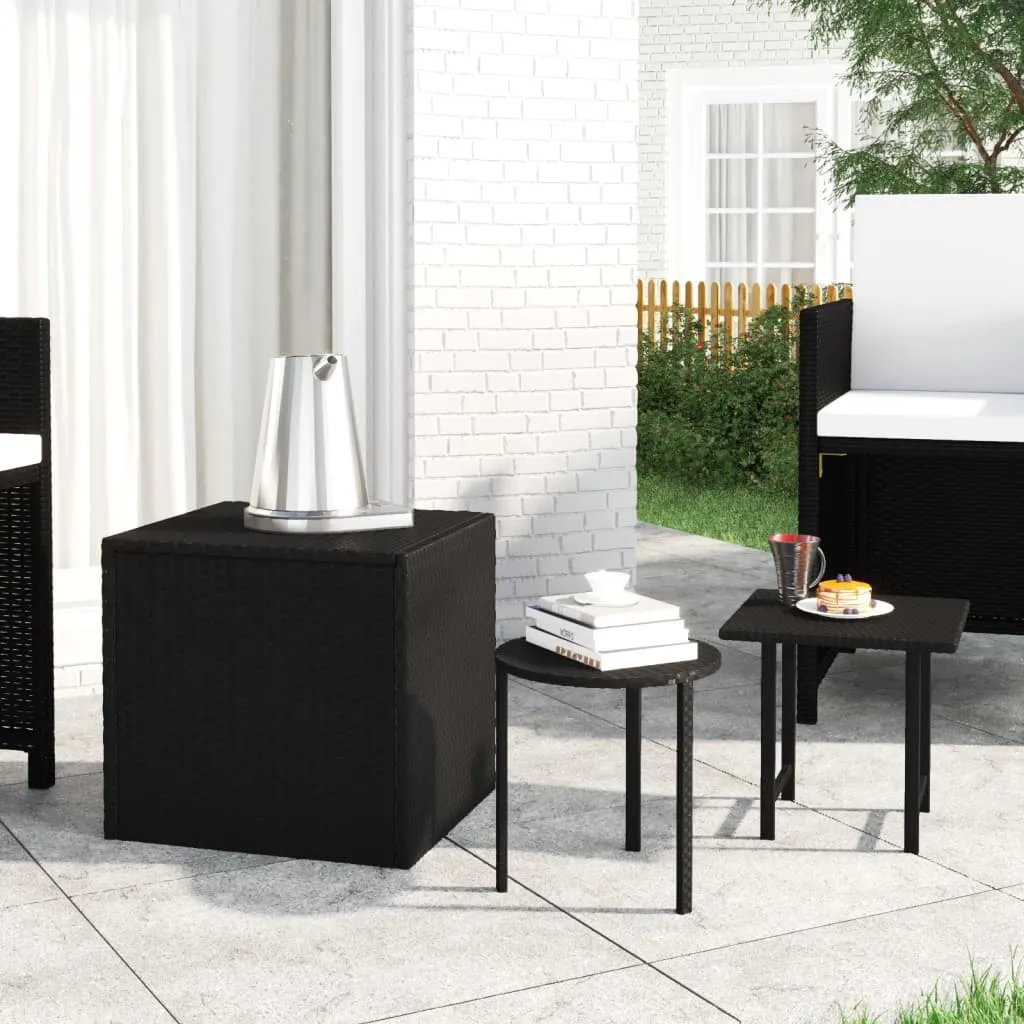 Patio Side Tables 3 pcs Black Poly Rattan