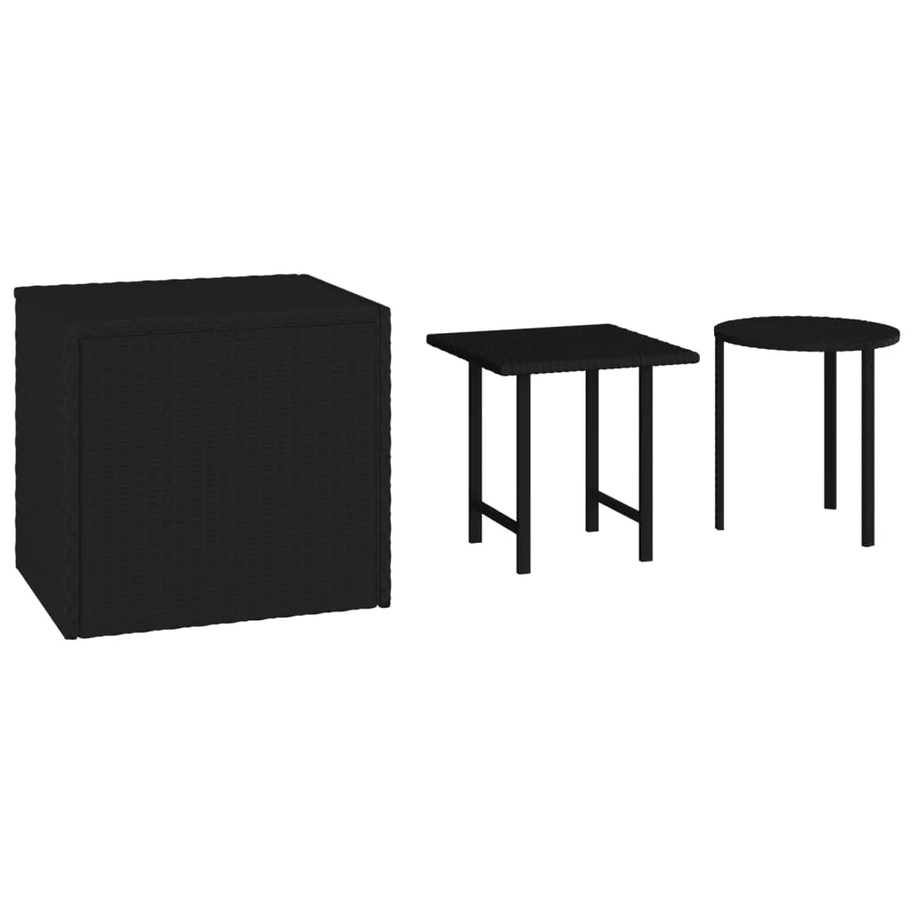 Patio Side Tables 3 pcs Black Poly Rattan