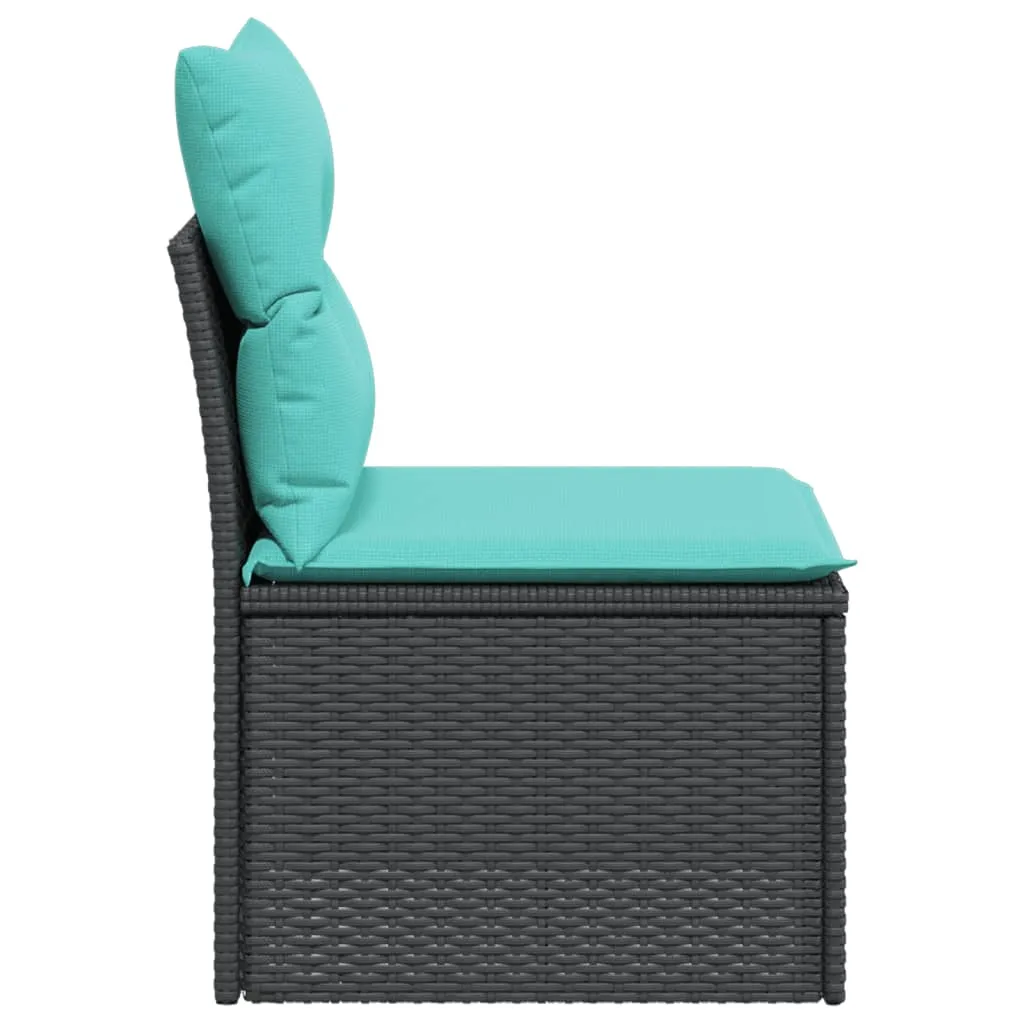 Patio Sofa Armless with Cushions Black Poly Rattan