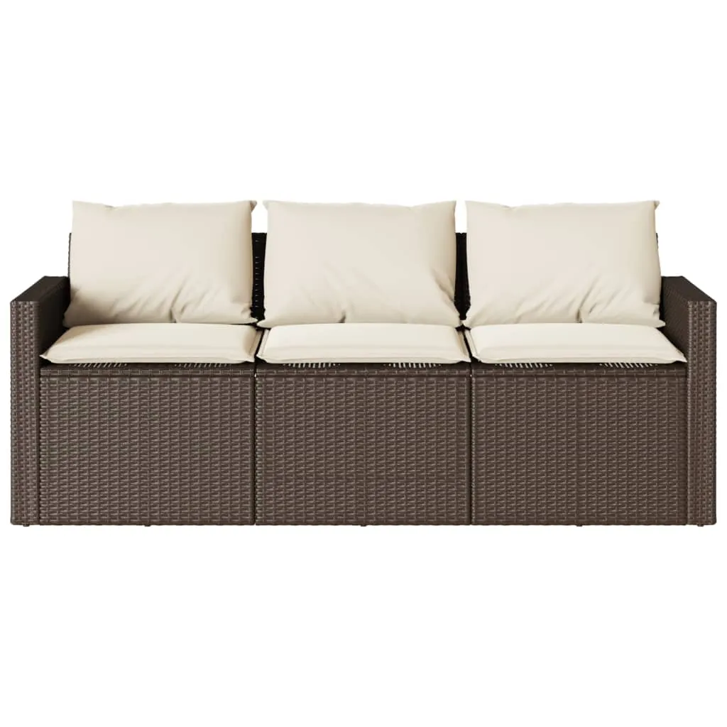 Patio Sofa with Cushions 3-Seater Brown Poly Rattan