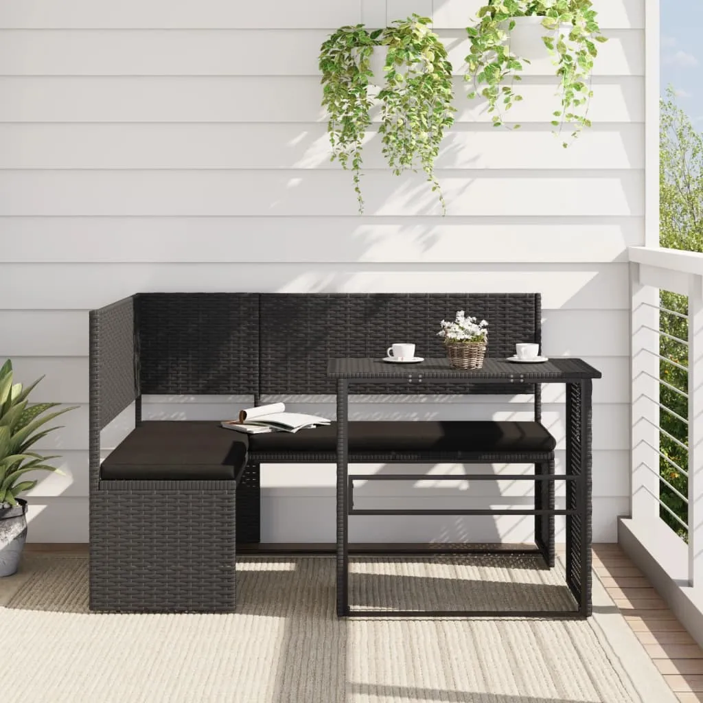 Patio Sofa with Table and Cushions L-Shaped Outdoor Garden Poly Rattan