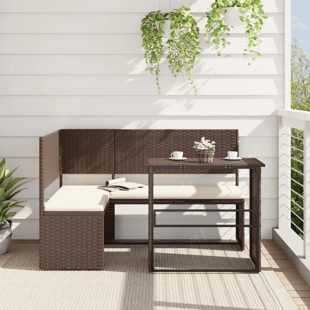 Patio Sofa with Table and Cushions L-Shaped Outdoor Garden Poly Rattan