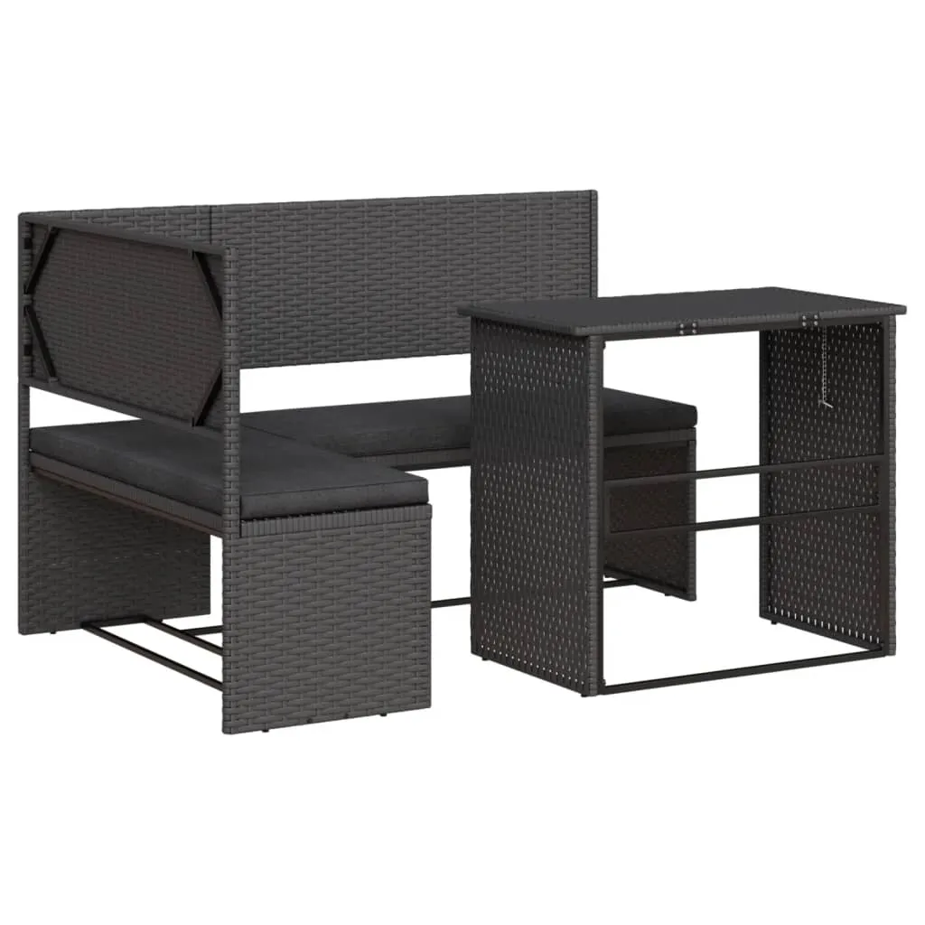 Patio Sofa with Table and Cushions L-Shaped Outdoor Garden Poly Rattan