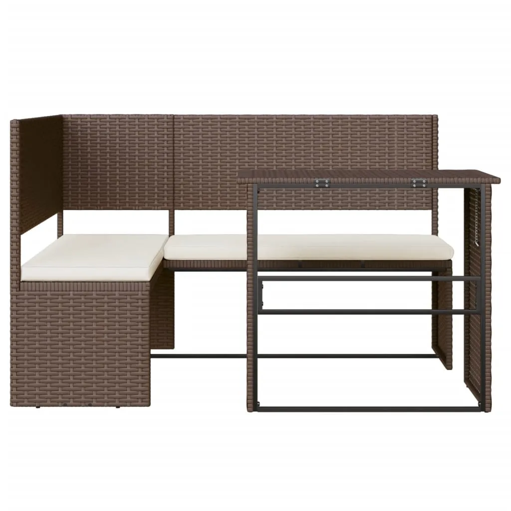 Patio Sofa with Table and Cushions L-Shaped Outdoor Garden Poly Rattan