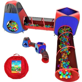 Playz 4pc Kids Pop Up Play Tent and Kids Play Tunnel for Toddlers, Babies, Kids, Girls & Boys Indoor & Outdoor Playhouse Bundle, Kids Tunnel Tent with Storage Bag, Red & Blue