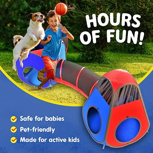 Playz 4pc Kids Pop Up Play Tent and Kids Play Tunnel for Toddlers, Babies, Kids, Girls & Boys Indoor & Outdoor Playhouse Bundle, Kids Tunnel Tent with Storage Bag, Red & Blue