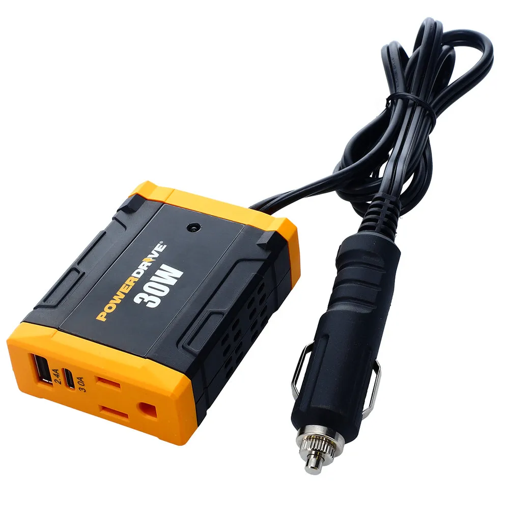 PowerDrive PWD30 30 Watt Power Inverter Car Plug Adapter Dc 12V To 110V Slim