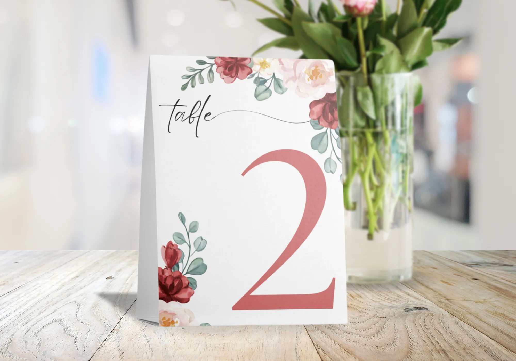Red & Cream Floral Table Numbers