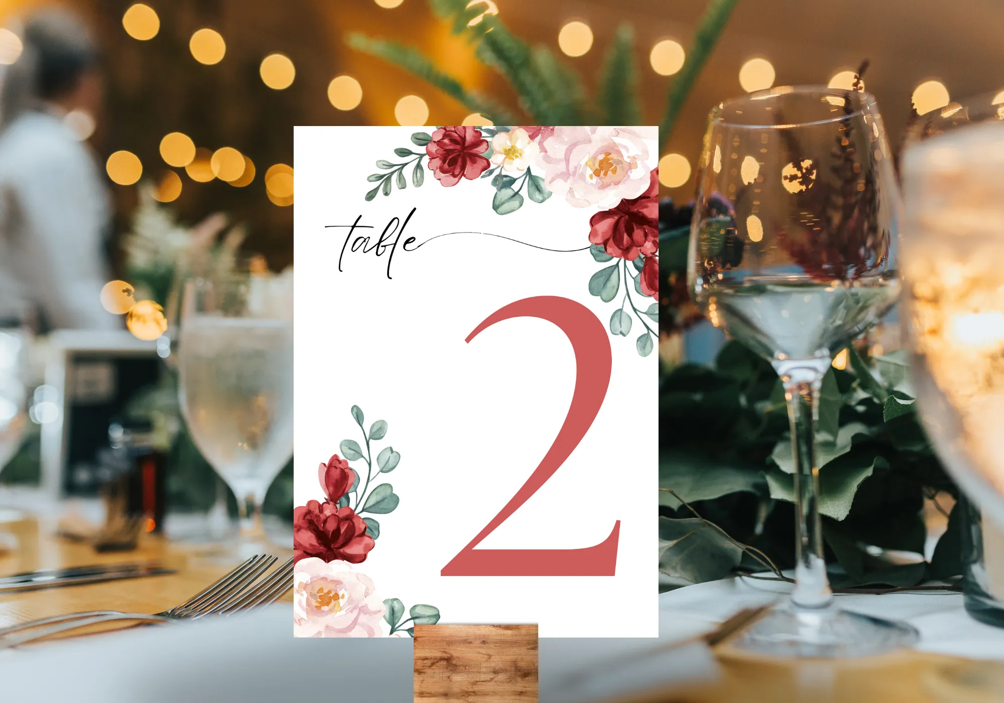 Red & Cream Floral Table Numbers