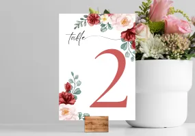 Red & Cream Floral Table Numbers