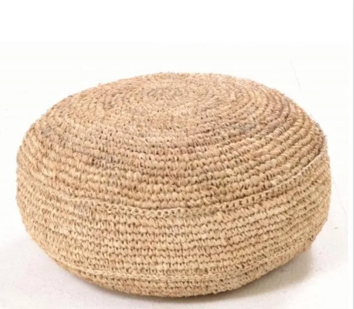 Round Woven Raffia Foot Stool Floor Cushion