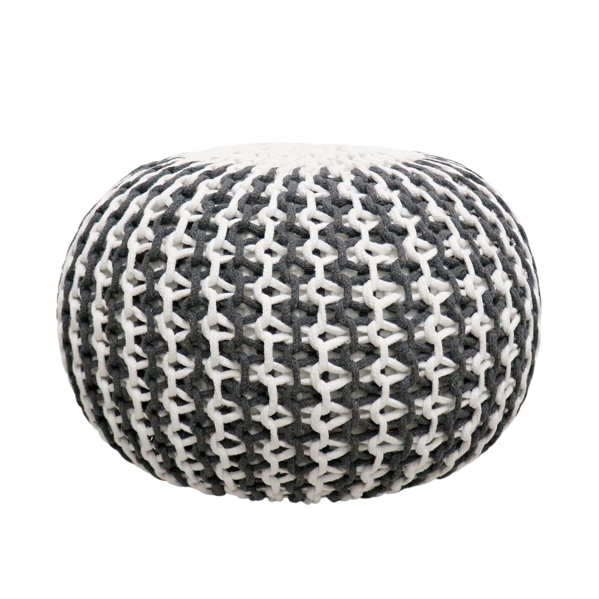 Santorini Cotton Pouf, Ivory & Grey