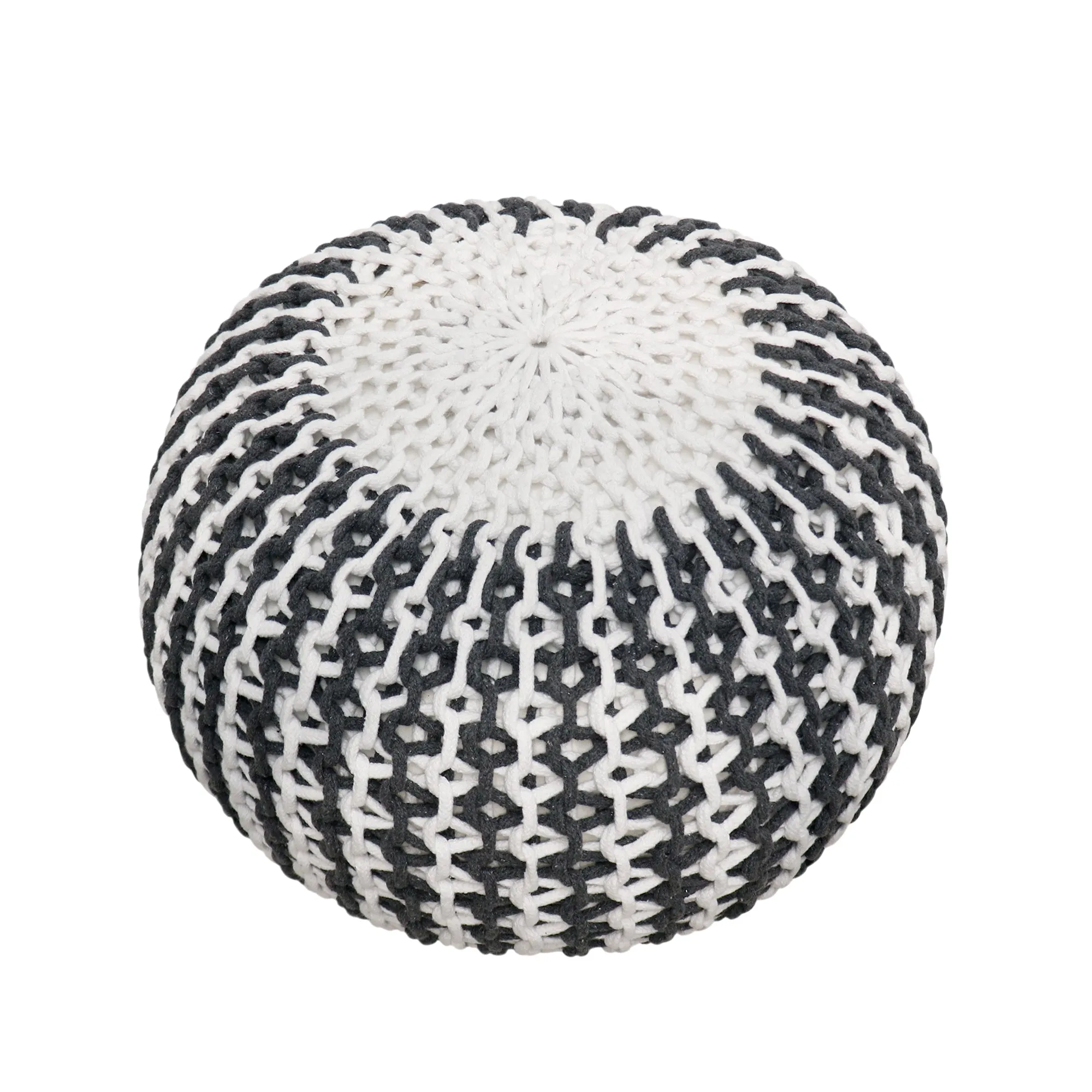 Santorini Cotton Pouf, Ivory & Grey