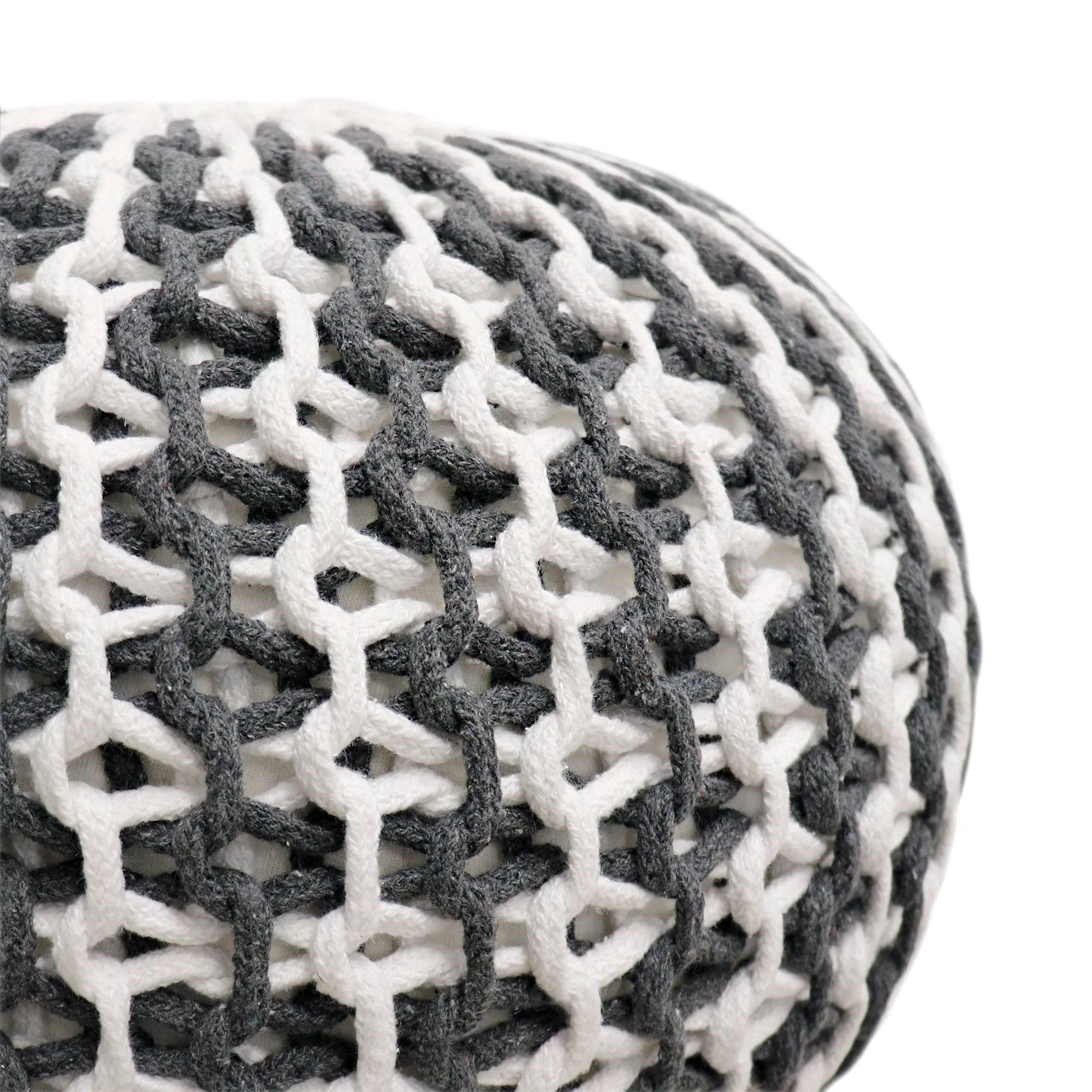 Santorini Cotton Pouf, Ivory & Grey