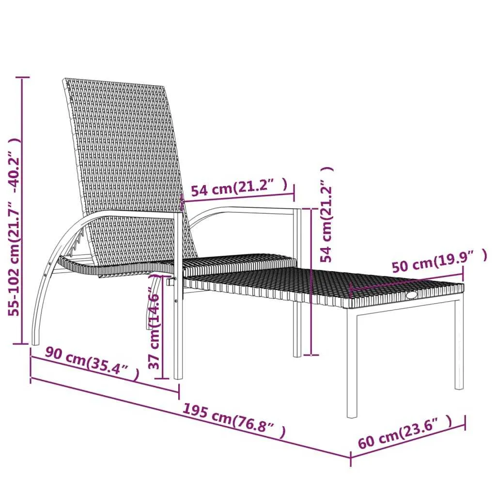 Sun Lounger with Footrest PE Rattan Grey