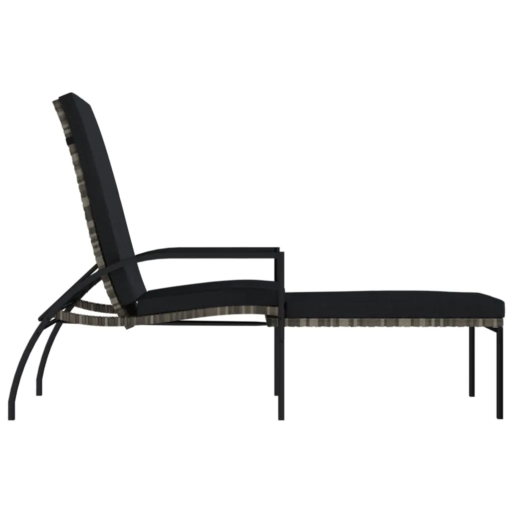 Sun Lounger with Footrest PE Rattan Grey