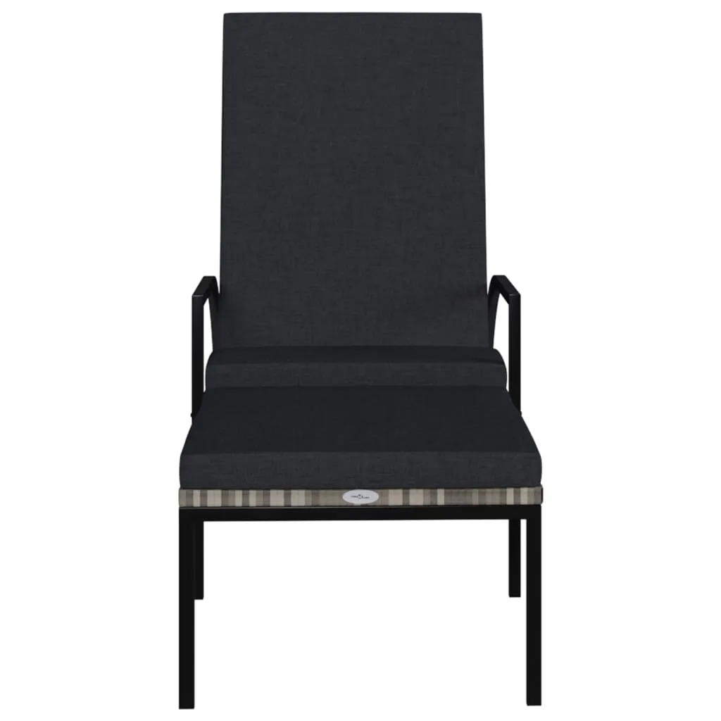 Sun Lounger with Footrest PE Rattan Grey
