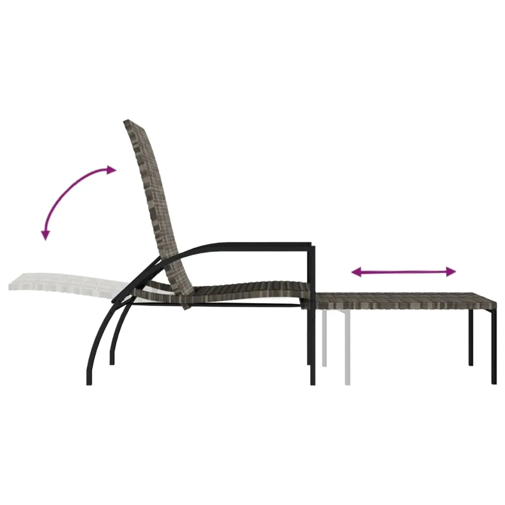 Sun Lounger with Footrest PE Rattan Grey