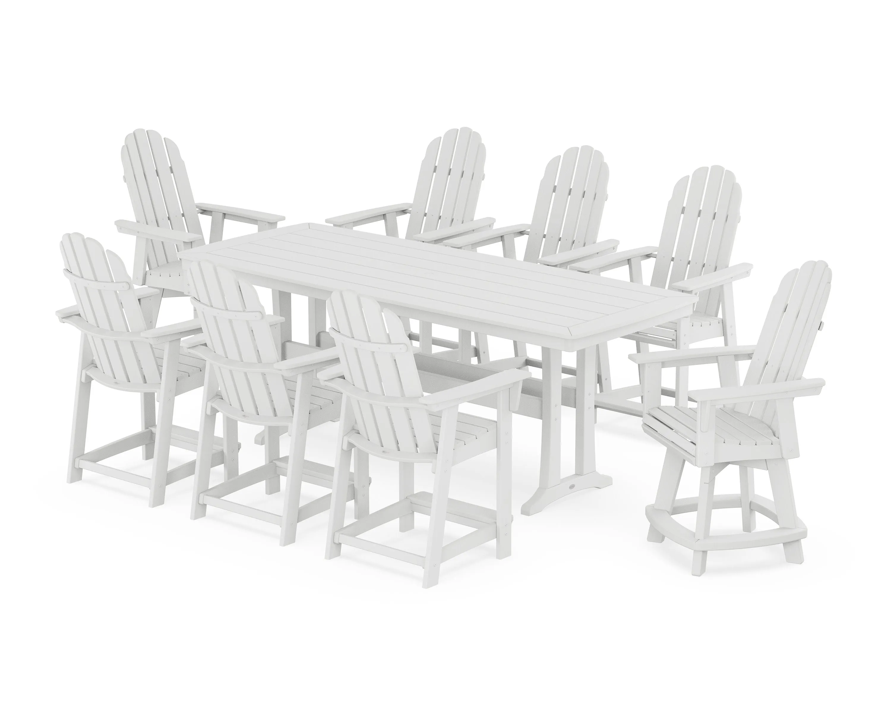 Vineyard Curveback Adirondack Swivel 9-Piece Counter Set with Trestle Legs